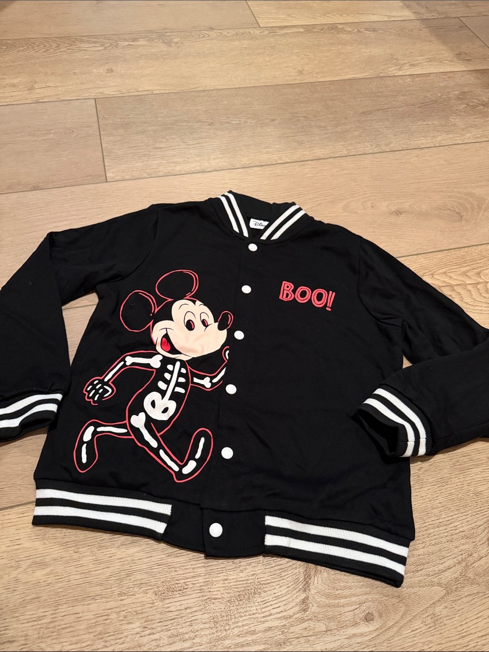 Disney Black Mickey 'Boo' Skeleton Varsity Jacket